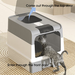 Enclosed Cat Litter Box Anti Splash Front Flap Door & Toy Entry