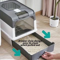 Enclosed Cat Litter Box Anti Splash Front Flap Door & Toy Entry