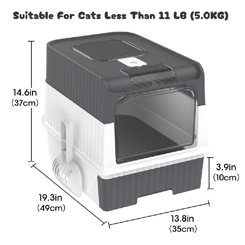 Enclosed Cat Litter Box Anti Splash Front Flap Door & Toy Entry