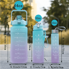 3pcs Gradient Water Bottles 2000 900 280ml PC Material Outdoor Camping Hiking