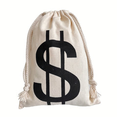 6pcs Dollar Canvas Drawstring Money Bags With Dollar Sign