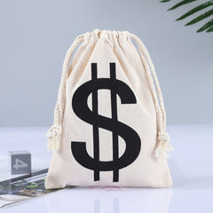 6pcs Dollar Canvas Drawstring Money Bags With Dollar Sign