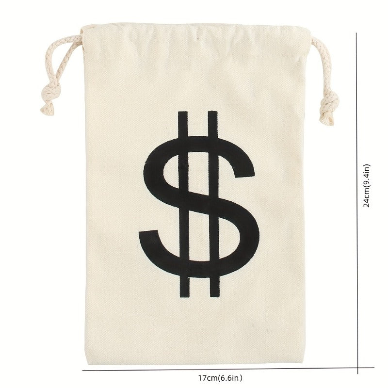 6pcs Dollar Canvas Drawstring Money Bags With Dollar Sign