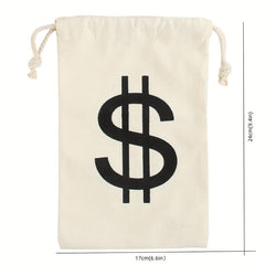 6pcs Dollar Canvas Drawstring Money Bags With Dollar Sign