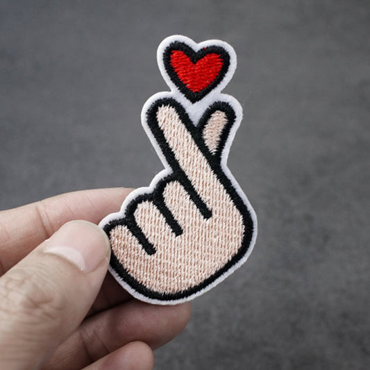 Kpop Finger Heart Embroidery Patch Iron On Patches For Backpacks Hat Bag