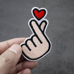 Kpop Finger Heart Embroidery Patch Iron On Patches For Backpacks Hat Bag