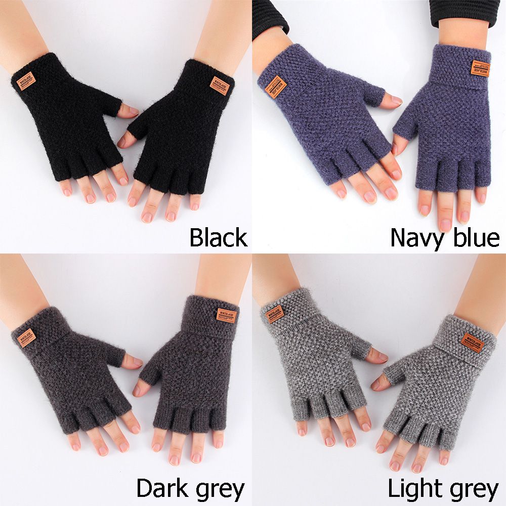 Knitted Alpaca Wool Fingerless Gloves Warm Elastic Driving Gloves