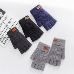 Knitted Alpaca Wool Fingerless Gloves Warm Elastic Driving Gloves
