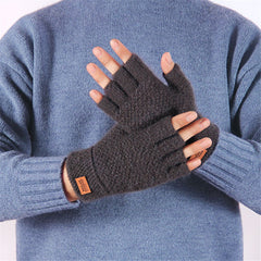 Knitted Alpaca Wool Fingerless Gloves Warm Elastic Driving Gloves