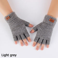 Knitted Alpaca Wool Fingerless Gloves Warm Elastic Driving Gloves