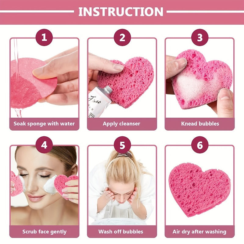 2pcs Heart Shape Facial Sponges With Container