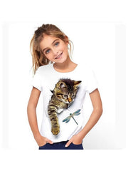 Cute Cartoon Kitty Short Sleeve Tee - Girls Summer Gift