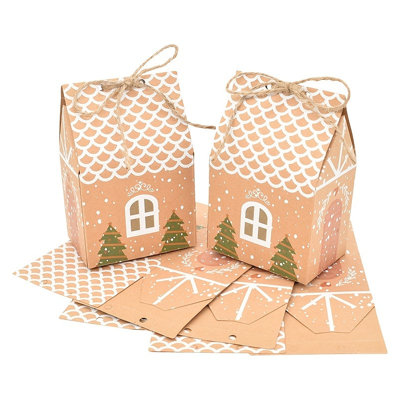 5pcs Christmas House Candy Box Gift Bags for DIY Xmas Cookie Packaging