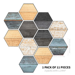 Geometric Wood Grain Self-adhesive Floor Stickers - 11pcs Set