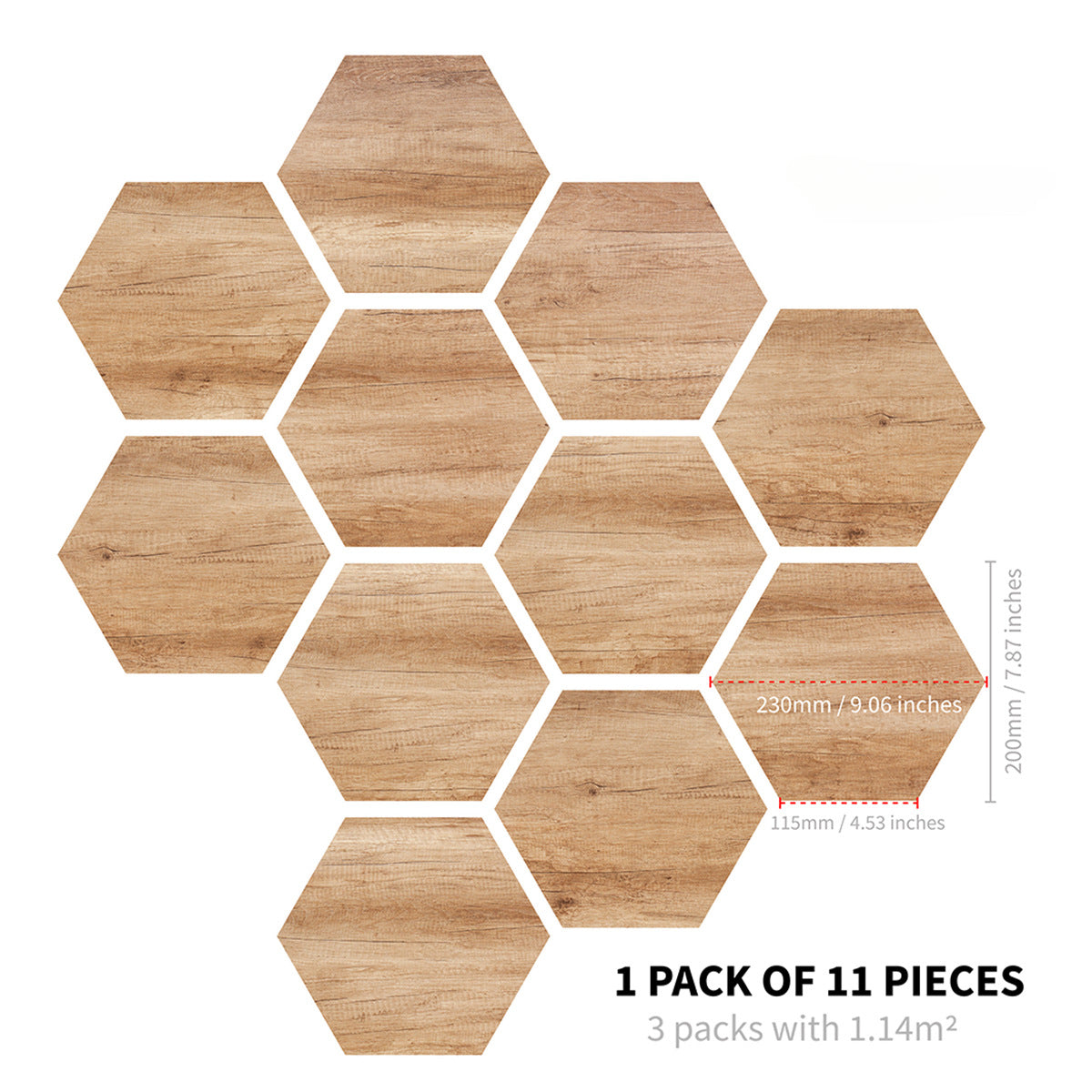 Geometric Wood Grain Self-adhesive Floor Stickers - 11pcs Set