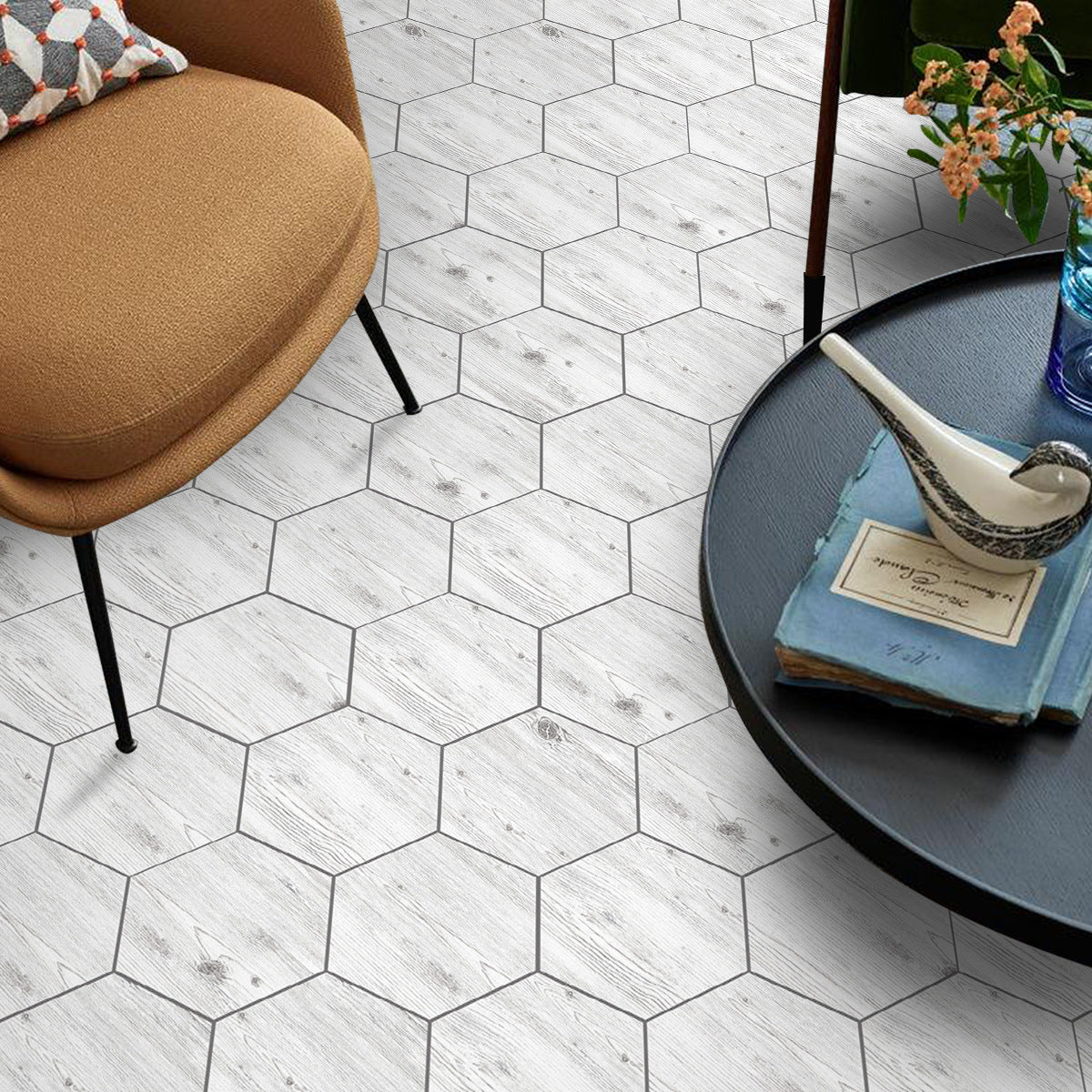 11pcs Geometric Pattern Marble Floor Stickers Waterproof Anti-slip