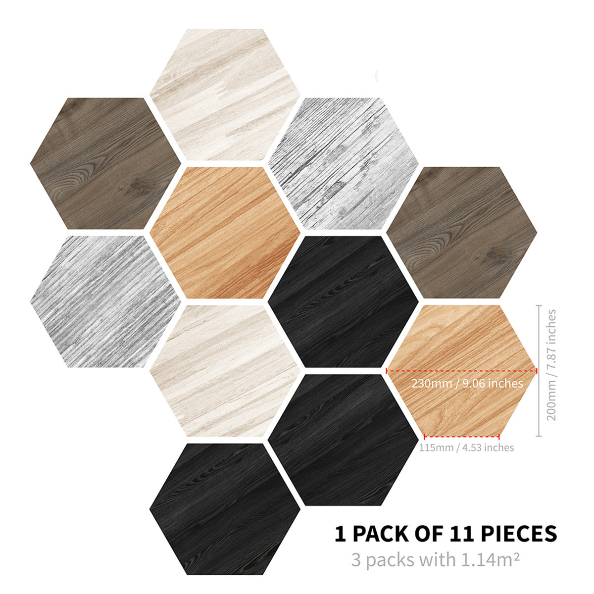 11pcs Geometric Pattern Marble Floor Stickers Waterproof Anti-slip