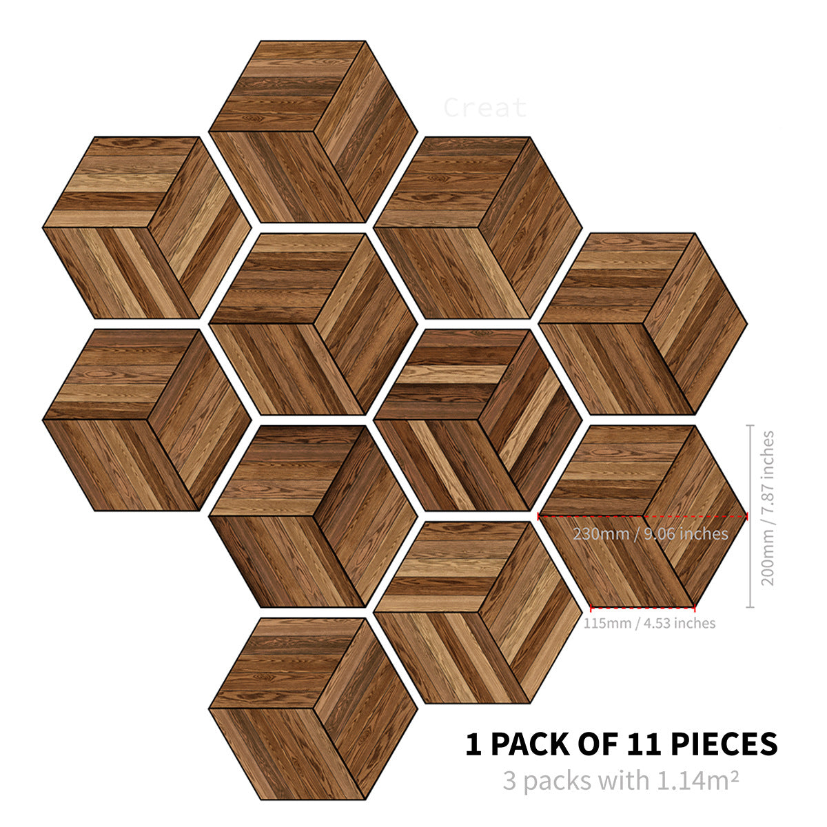 11pcs Geometric Pattern Marble Floor Stickers Waterproof Anti-slip