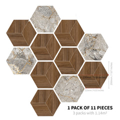 11pcs Geometric Pattern Marble Floor Stickers Waterproof Anti-slip
