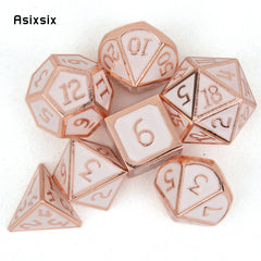 7pcs Pink Metal Dice Set Solid Metal Polyhedral Dice Set