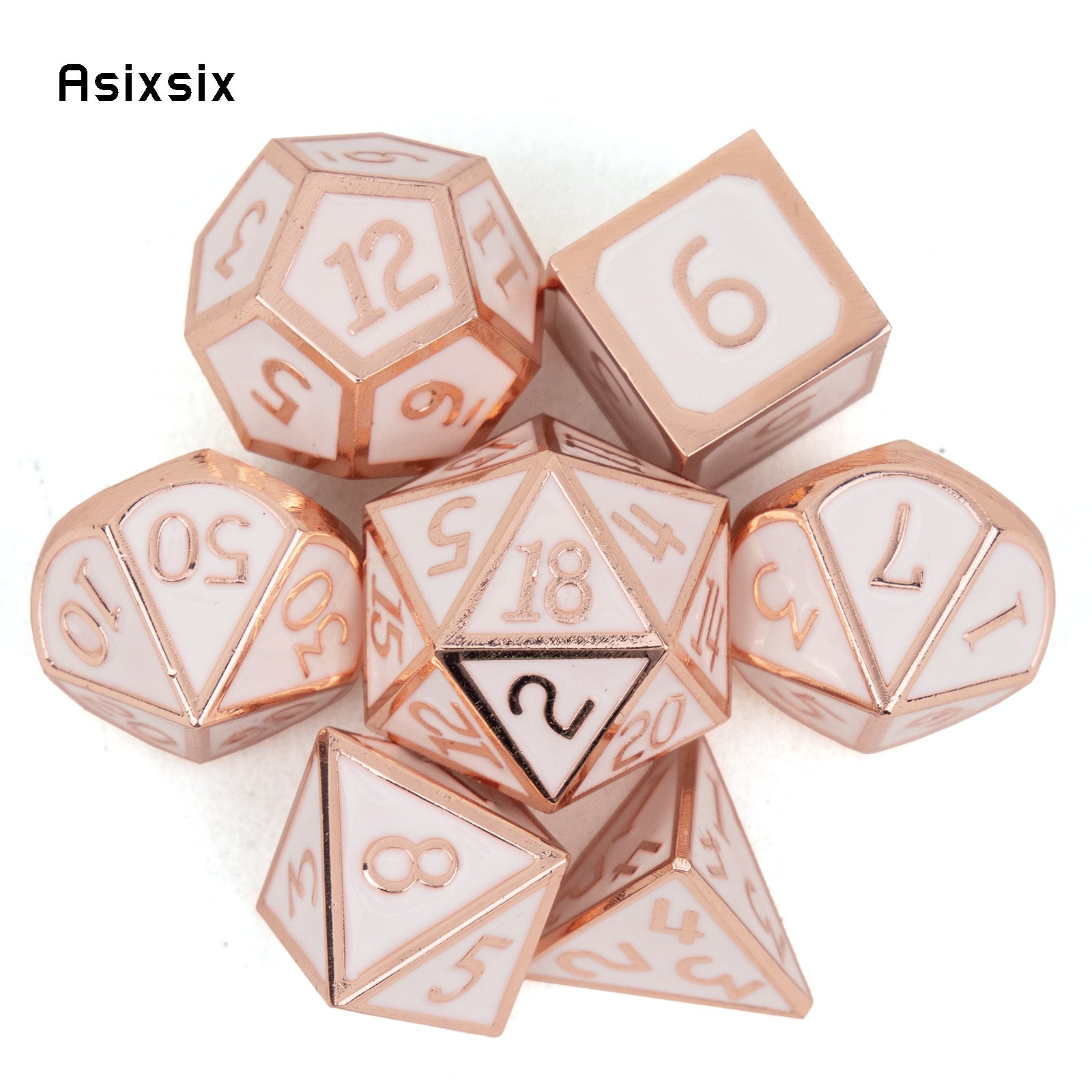 7pcs Pink Metal Dice Set Solid Metal Polyhedral Dice Set