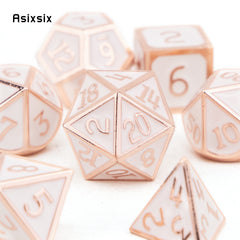 7pcs Pink Metal Dice Set Solid Metal Polyhedral Dice Set