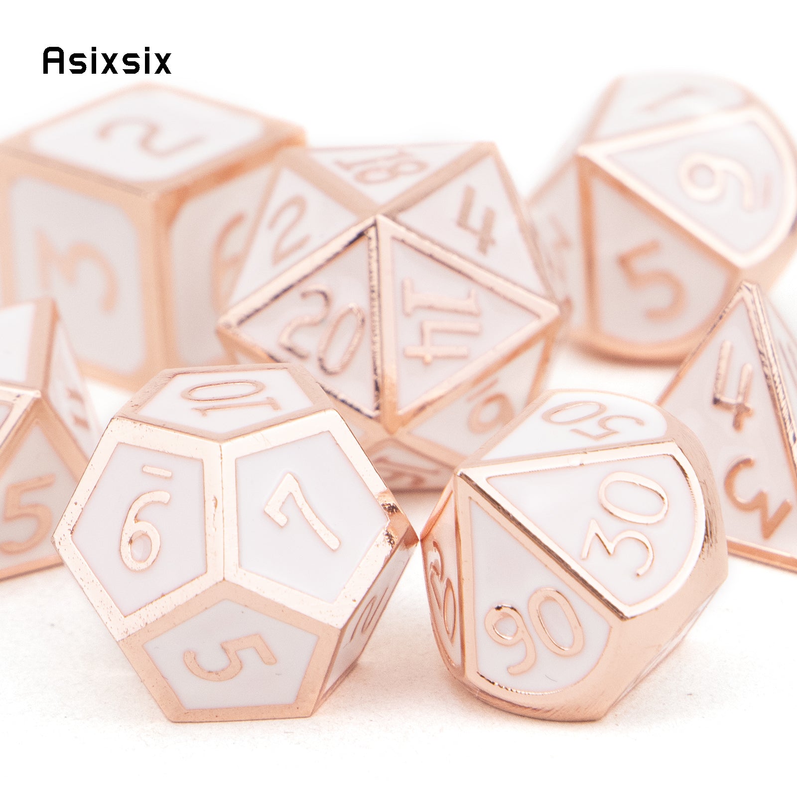 7pcs Pink Metal Dice Set Solid Metal Polyhedral Dice Set