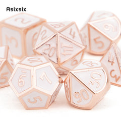 7pcs Pink Metal Dice Set Solid Metal Polyhedral Dice Set