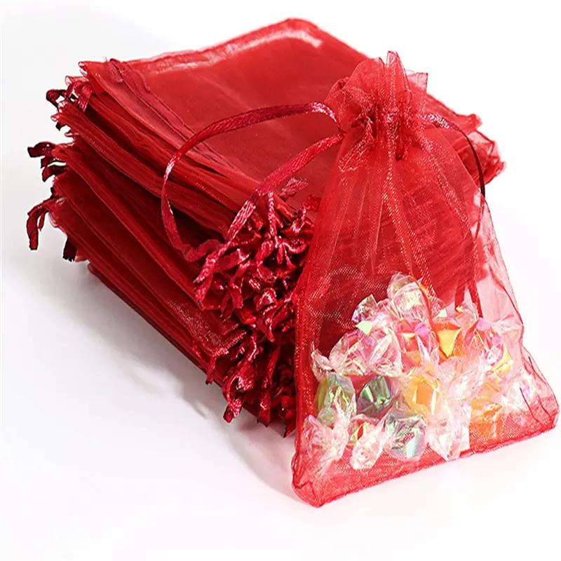 Red Organza Drawstring Storage Bag 100pcs Wedding Birthday Party Gift Bag