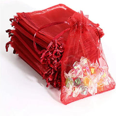 Red Organza Drawstring Storage Bag 100pcs Wedding Birthday Party Gift Bag