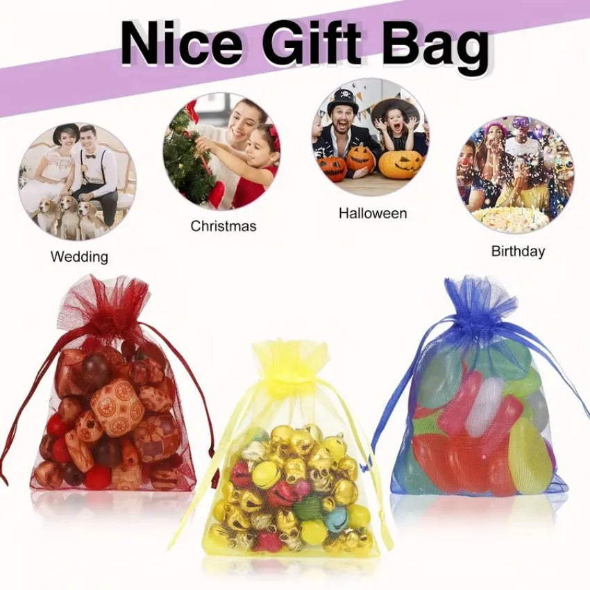 Red Organza Drawstring Storage Bag 100pcs Wedding Birthday Party Gift Bag