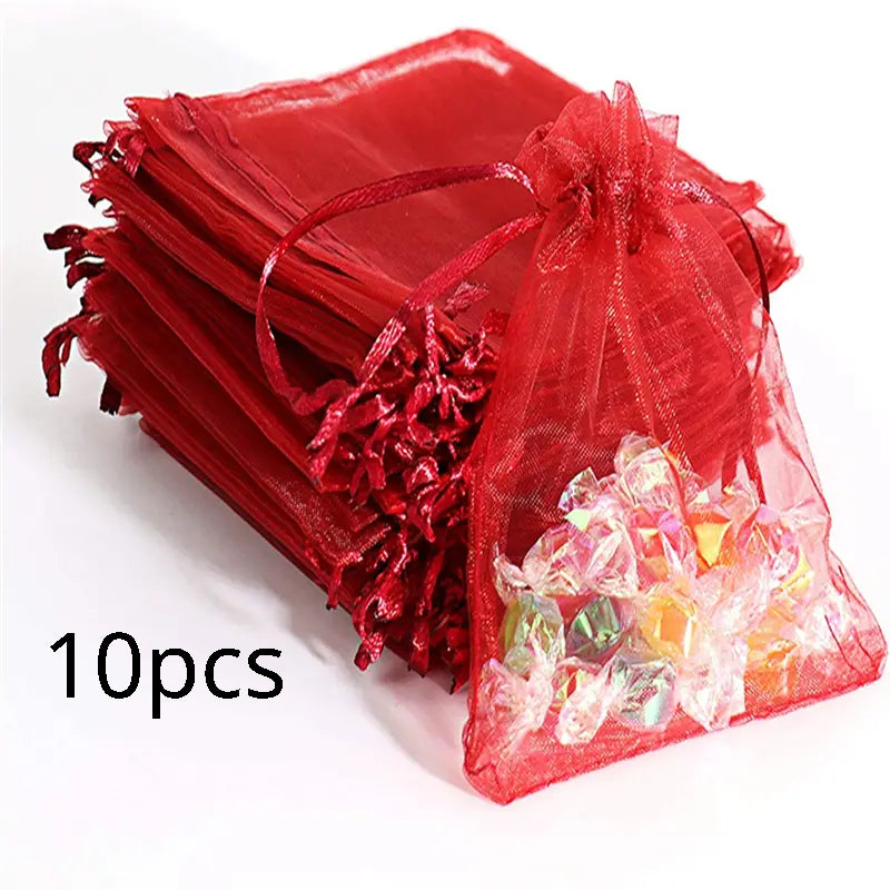 Red Organza Drawstring Storage Bag 100pcs Wedding Birthday Party Gift Bag