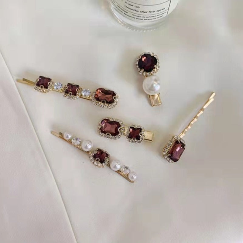 Vintage Hair Clips with Crystal & Rhinestones Metal Hairpin
