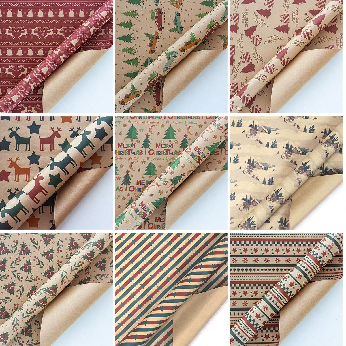 9pcs Christmas Wrapping Paper Gift Paper Christmas Party Supplies