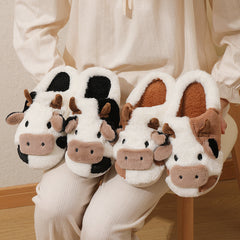 Cow Furry House Shoes Soft Non-Slip Indoor Shoes Autumn Winter