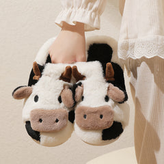 Cow Furry House Shoes Soft Non-Slip Indoor Shoes Autumn Winter