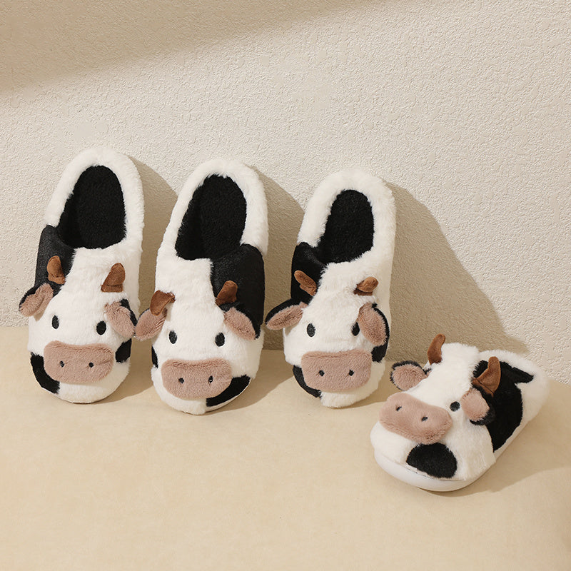 Cow Furry House Shoes Soft Non-Slip Indoor Shoes Autumn Winter