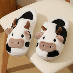 Cow Furry House Shoes Soft Non-Slip Indoor Shoes Autumn Winter