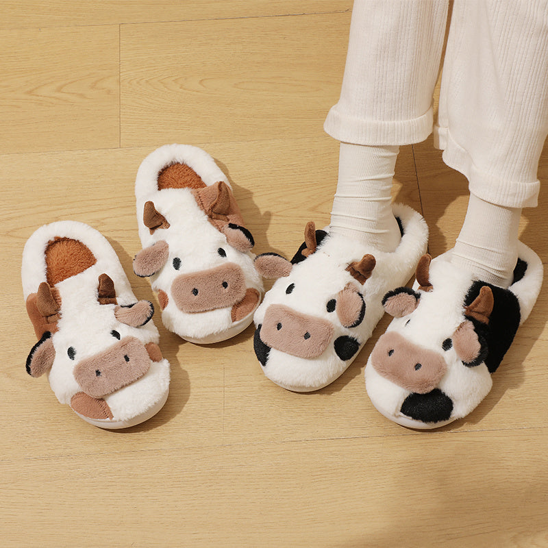Cow Furry House Shoes Soft Non-Slip Indoor Shoes Autumn Winter