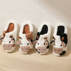 Cow Furry House Shoes Soft Non-Slip Indoor Shoes Autumn Winter