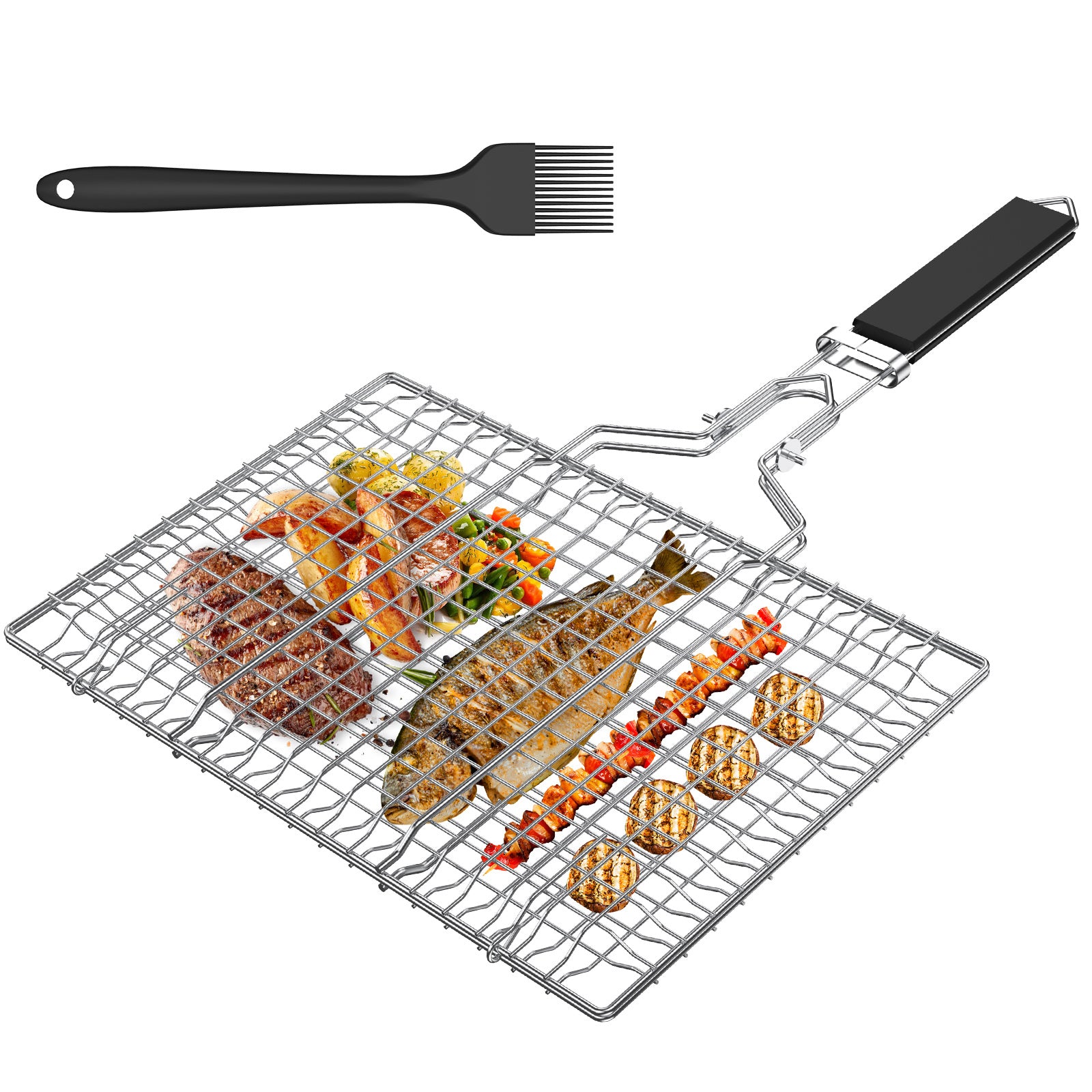 Fish Grilling Basket 304 Stainless Steel BBQ Basket Portable Large Capacity