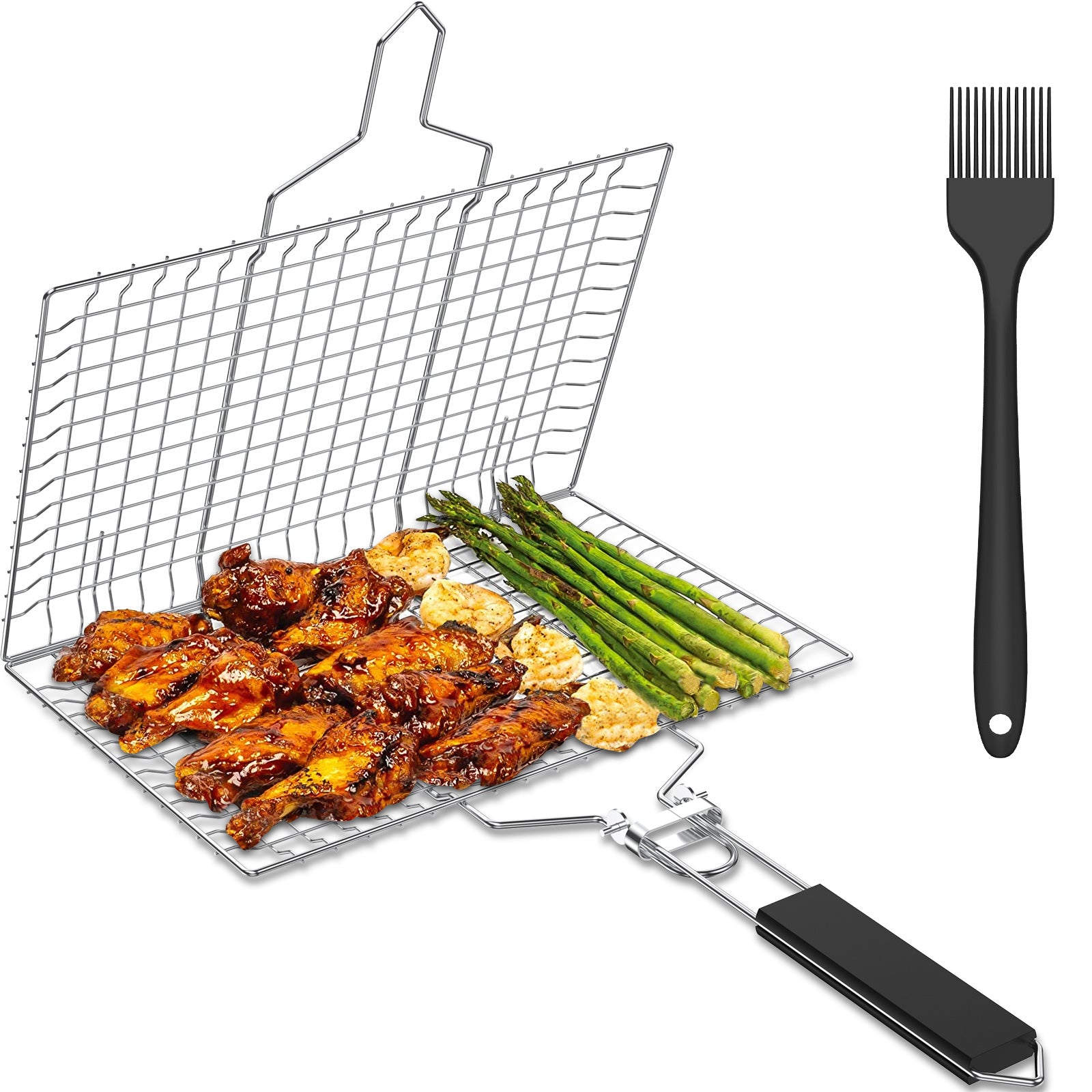 Fish Grilling Basket 304 Stainless Steel BBQ Basket Portable Large Capacity