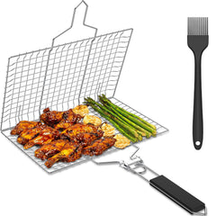 Fish Grilling Basket 304 Stainless Steel BBQ Basket Portable Large Capacity