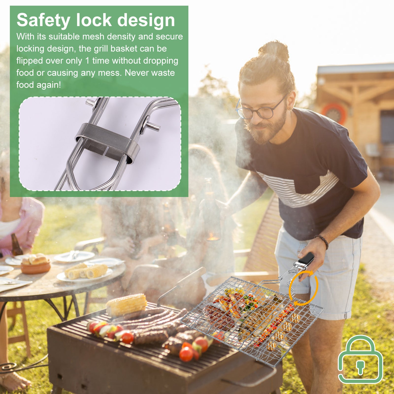 Fish Grilling Basket 304 Stainless Steel BBQ Basket Portable Large Capacity