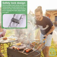Fish Grilling Basket 304 Stainless Steel BBQ Basket Portable Large Capacity