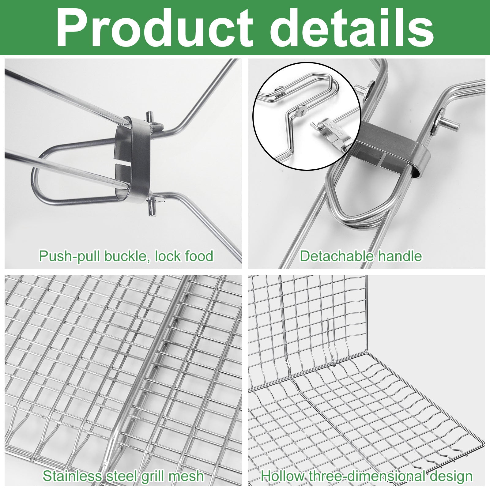 Fish Grilling Basket 304 Stainless Steel BBQ Basket Portable Large Capacity