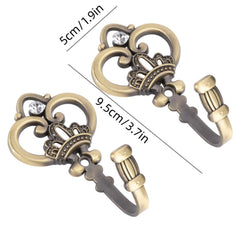Pair of 9.4 cm Zinc Alloy Vintage Crown Wall Hooks