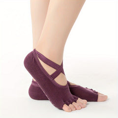 4 Pairs Women's Five Toe Yoga Socks Non Slip Pilates Socks