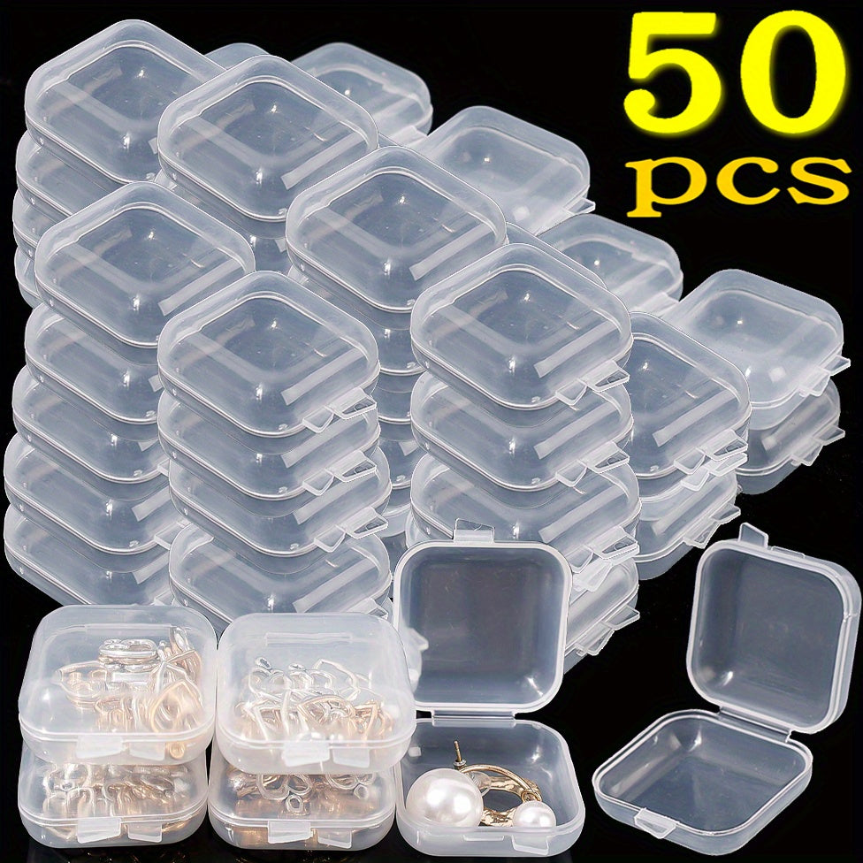 50pcs Mini Clear Plastic Storage Box Container Hinged Lid For Jewelry Beads