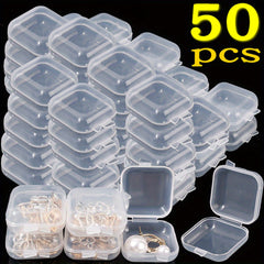 50pcs Mini Clear Plastic Storage Box Container Hinged Lid For Jewelry Beads
